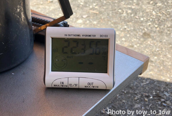 浩庵キャンプ場　６月気温日陰温度計